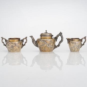 Samuel Smily, teservis, 9 delar, sterling silver, delvis förgyllt, Goldsmiths Alliance Ltd, London 1873-74.