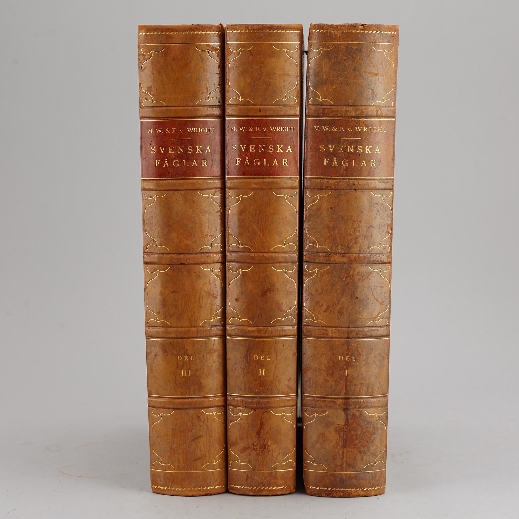 A set of three books about Swedish birds by von Wright. 1927.