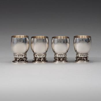 Georg Jensen, a set of four sterling beakers, Copenhagen 1977-1996, design nr 296B.