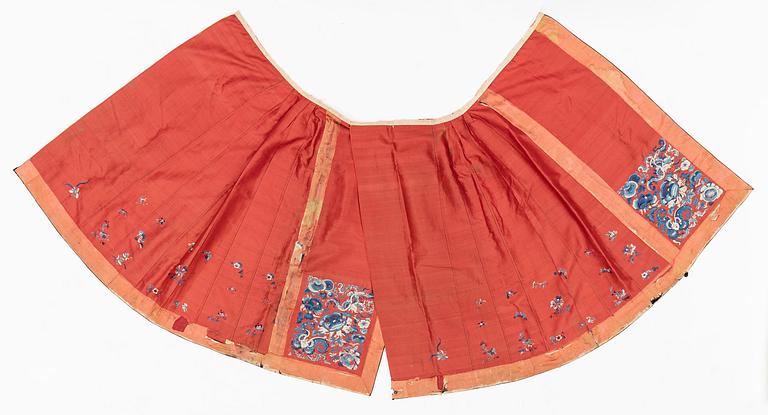 Two embroidered silk skirts, late Qing dynasty.