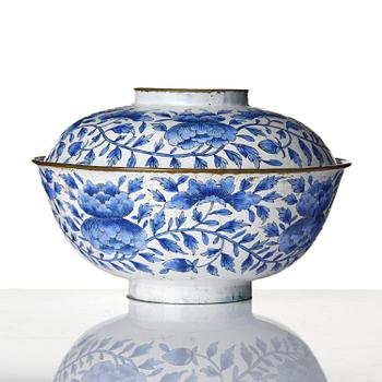 A 'floral' enamel och copper bowl with cover, Qing dynasty, 18th century.