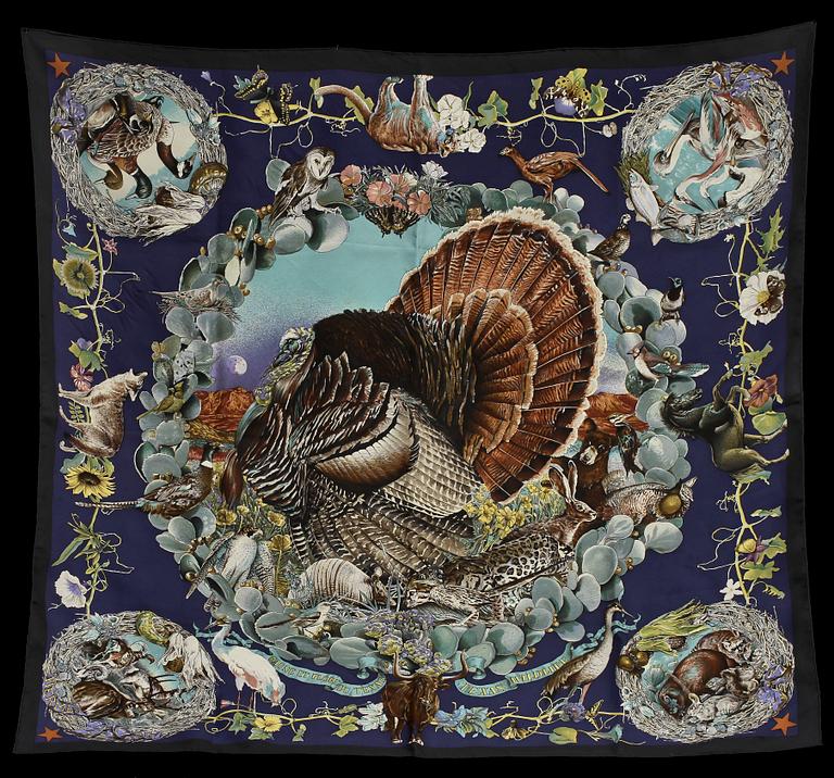 SCARF, siden, "Faune et Flore du Texas", design Kermit Oliver, Hermès, Paris.