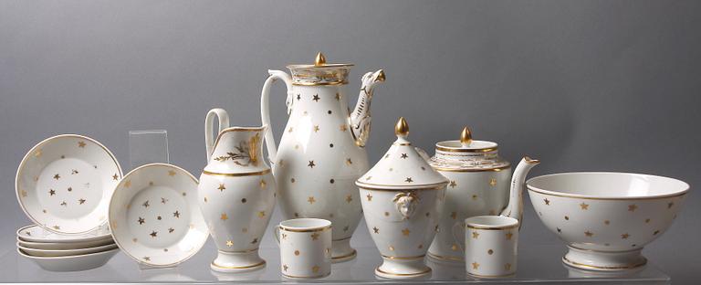 KAFFESERVIS, porslin, 7 delar, empire, 1800-tal.