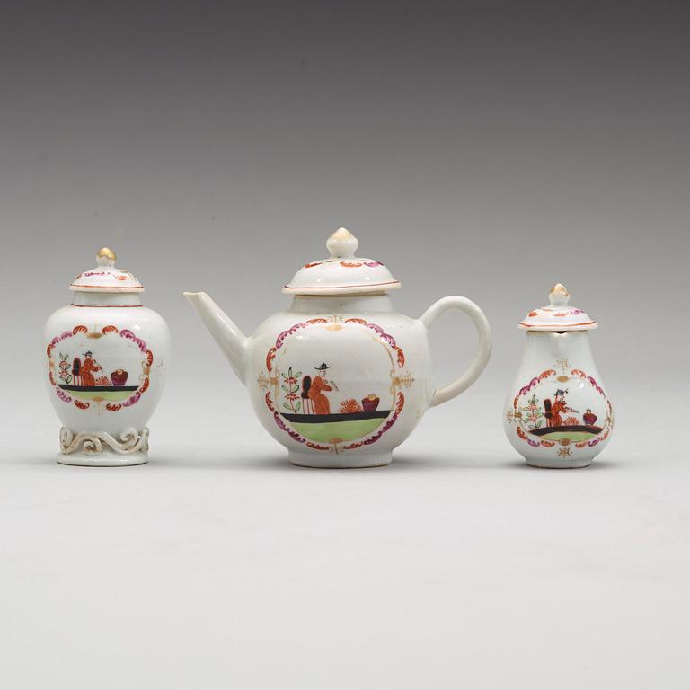 A famille rose 'European Subject' miniature service, Qing dynasty, Qianlong (1736-95). (36 pieces).