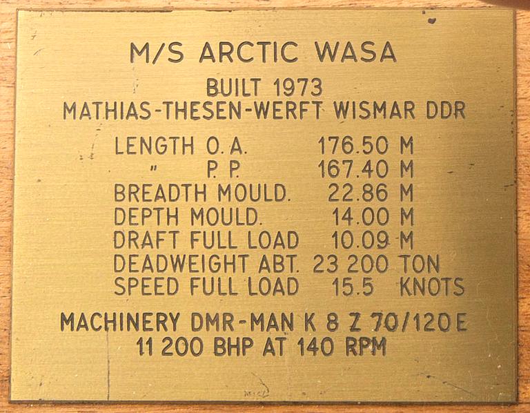 A ship model, M/S Arctic Wasa, launched 1973.