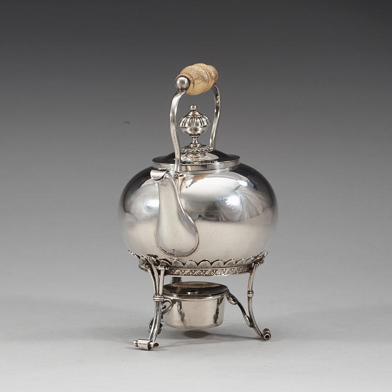 A Swedish 19th century silver tea-pot and stand, marks of Barkander & Söhrling, Linköping 1830.