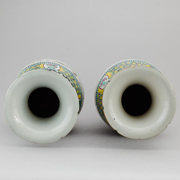 A pair of famille rose floor vases, 20th century.