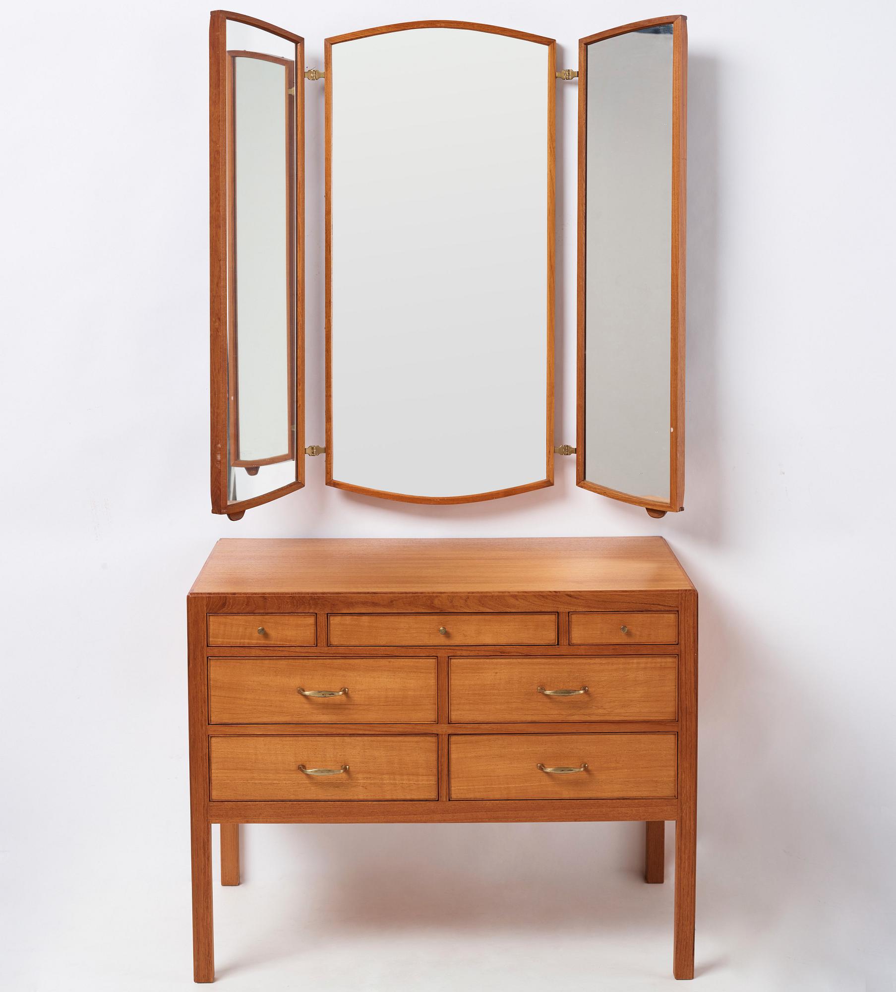 Carl-Axel Acking, a chest of drawers and wall mirror, for The Hotel Malmen, Svenska Möbelfabrikerna Bodafors, Sweden, 1940-50's.
