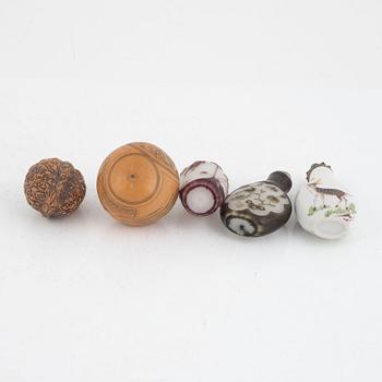 A set of five snuff bottles, China, 20th Century.