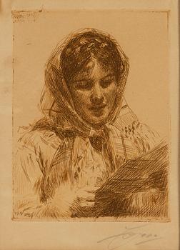 Anders Zorn, etsning, 1913, signerad i blyerts.