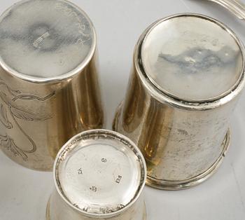PART SILVER, 13 delar, 1800-talets början till 1900-talets början, total vikt exklusive glas 482 gram.
