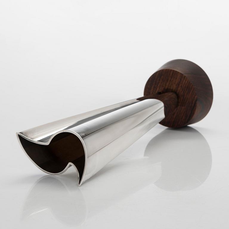 Tapio Wirkkala, a silver TW 228 'Flame' vase on a rosewood base, Kultakeskus, Hämeenlinna 1965.
