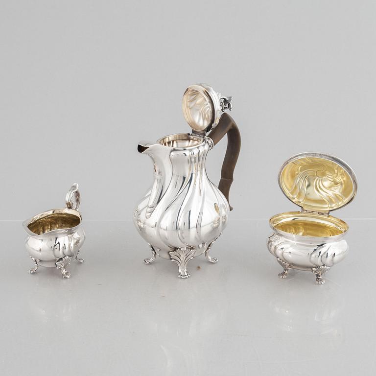 A three piece silver coffee set, mark of CG Hallberg, Stockholm 1944-1946.