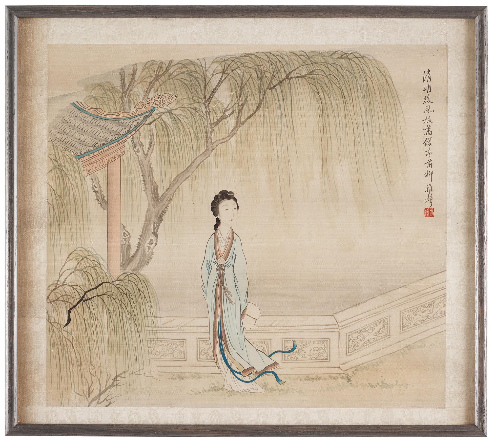 MÅLNINGAR, fyra stycken, akvarell och tusch på silke, sen Qingdynasti, attibuerad till Pan Zhenyong (1852-1921).