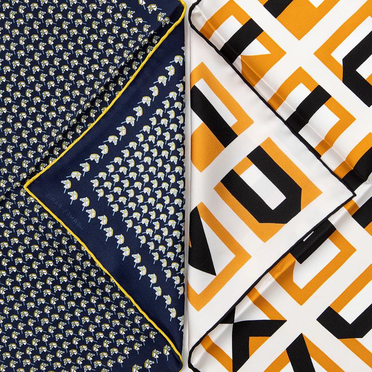 HERMÈS, two pochette/gavroche scarves.