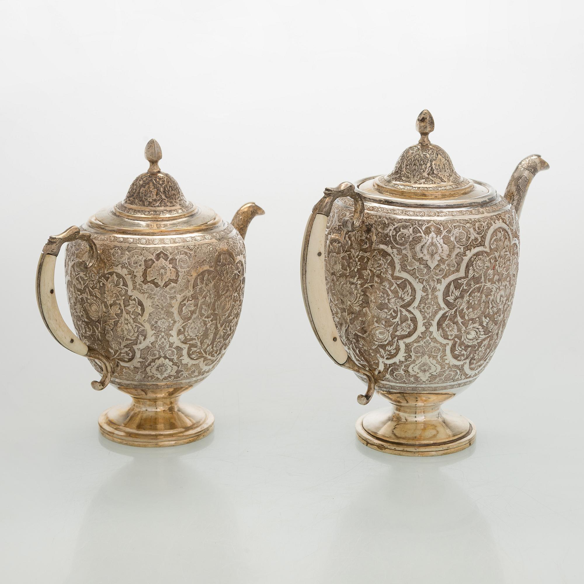 A 5-piece Persian tea service, first half of the 20th century.
