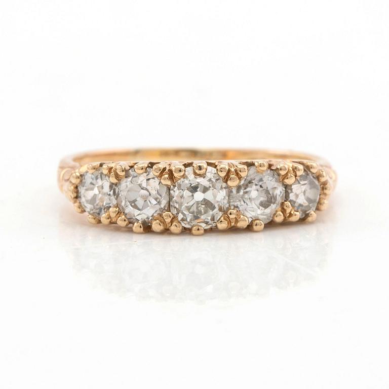Alliance ring, 14K gold with old-cut diamonds.