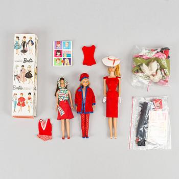 Three Barbiedolls with accessories, Mattel, 1960's.