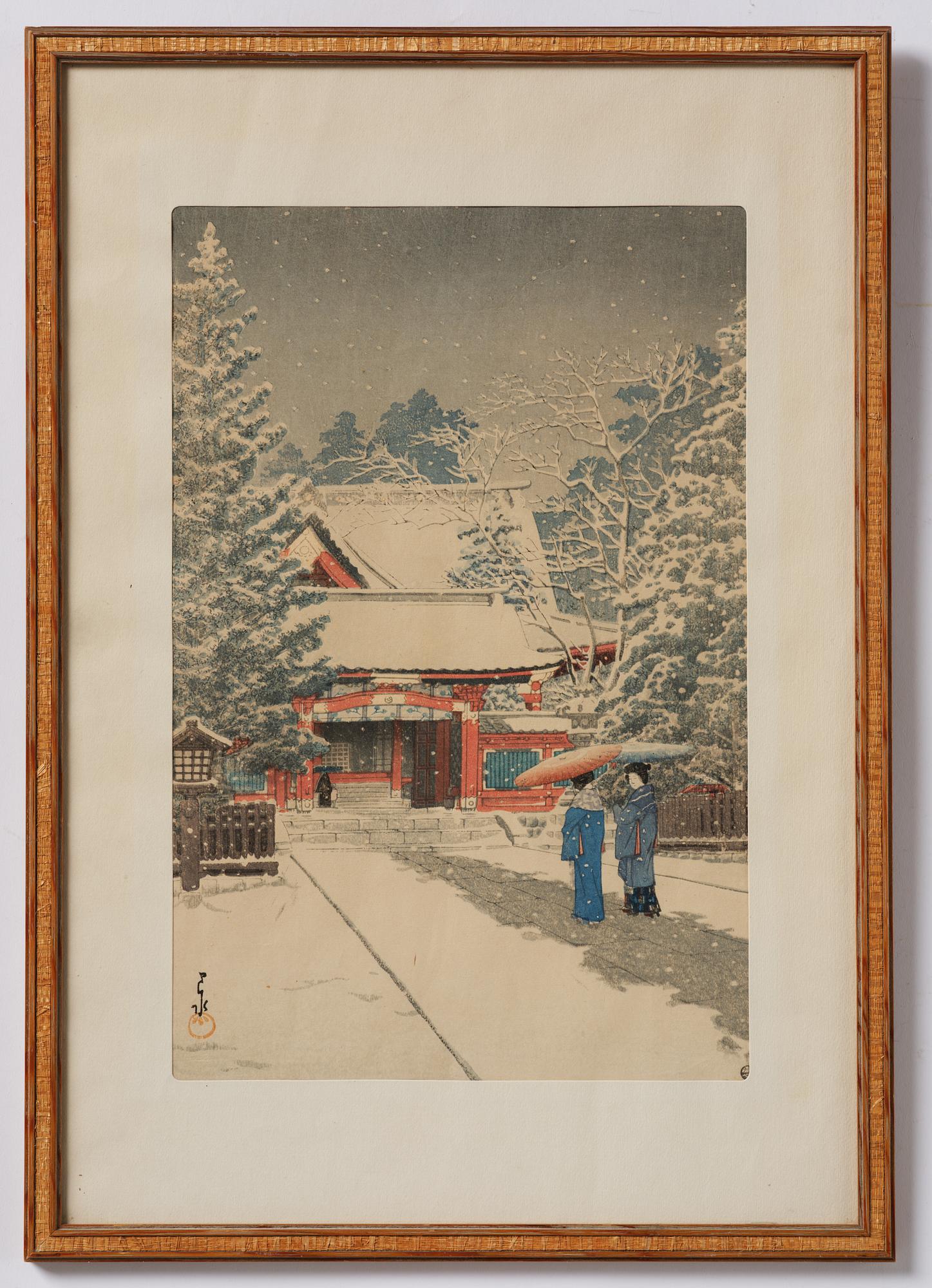 Kawase Bunjiro Hasui, Snow at Hie Shrine (Shato no yuki . Hie Jinja), Showa period, 20th century.