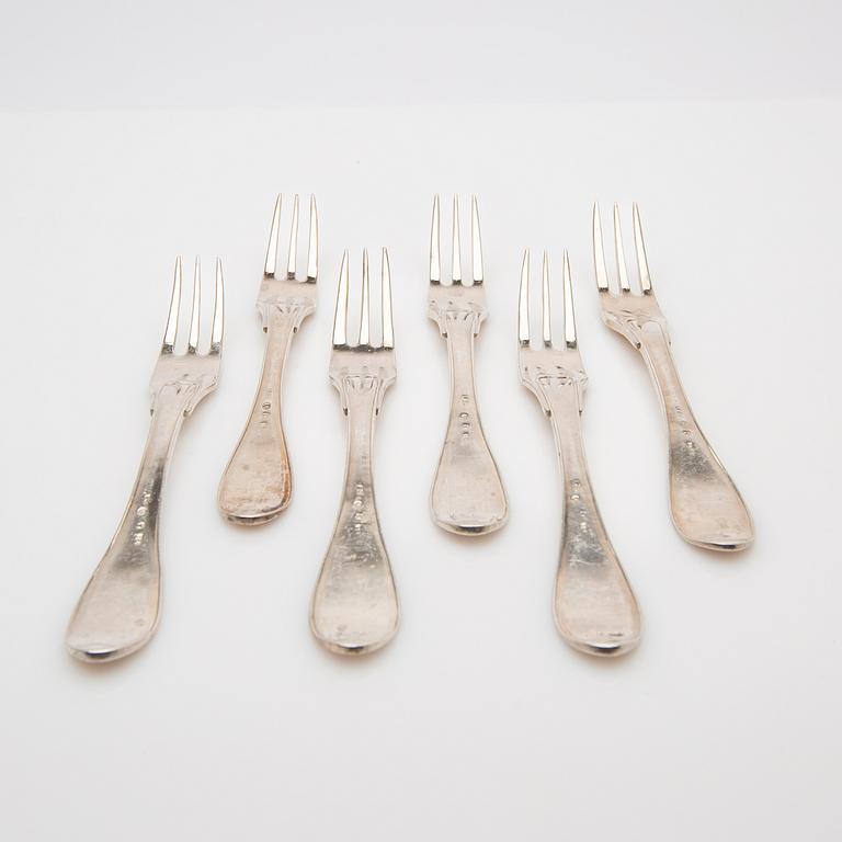 Dessert forks, 6 pcs, silver, possibly early 19th century.
