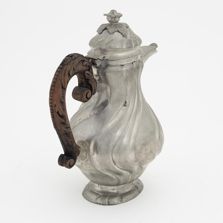 A pewter coffee pot, Rococo, 18th Century.