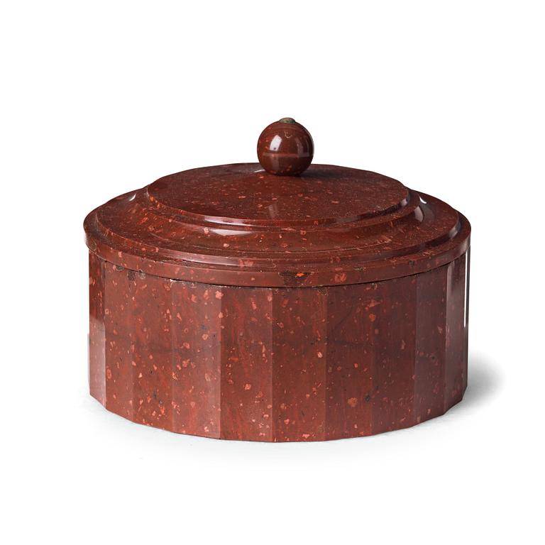 A Swedish Empire porphyry butter box, early 19th century.