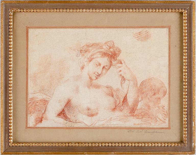 OKÄND KONSTNÄR. Rödkrita på papper, Italien, 1800/1900-tal. Passepartout bär sign. Franceschini.