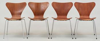 STOLAR, 4 st, "Sjuan", Arne Jacobsen för Fritz Hansen, formgiven 1955.
