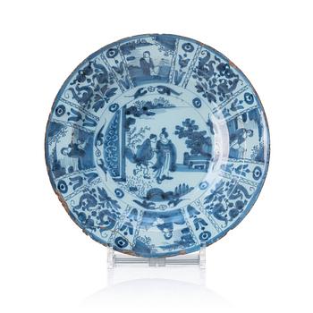 A Dutch faience dinner plate, late 17th Century.