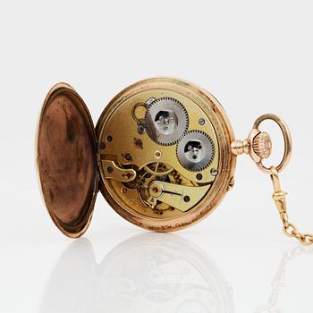 FICKUR, 14K Guld, boett och urverk märkt IWC, 1900-talets första hälft. Totalvikt 91,5 gram.