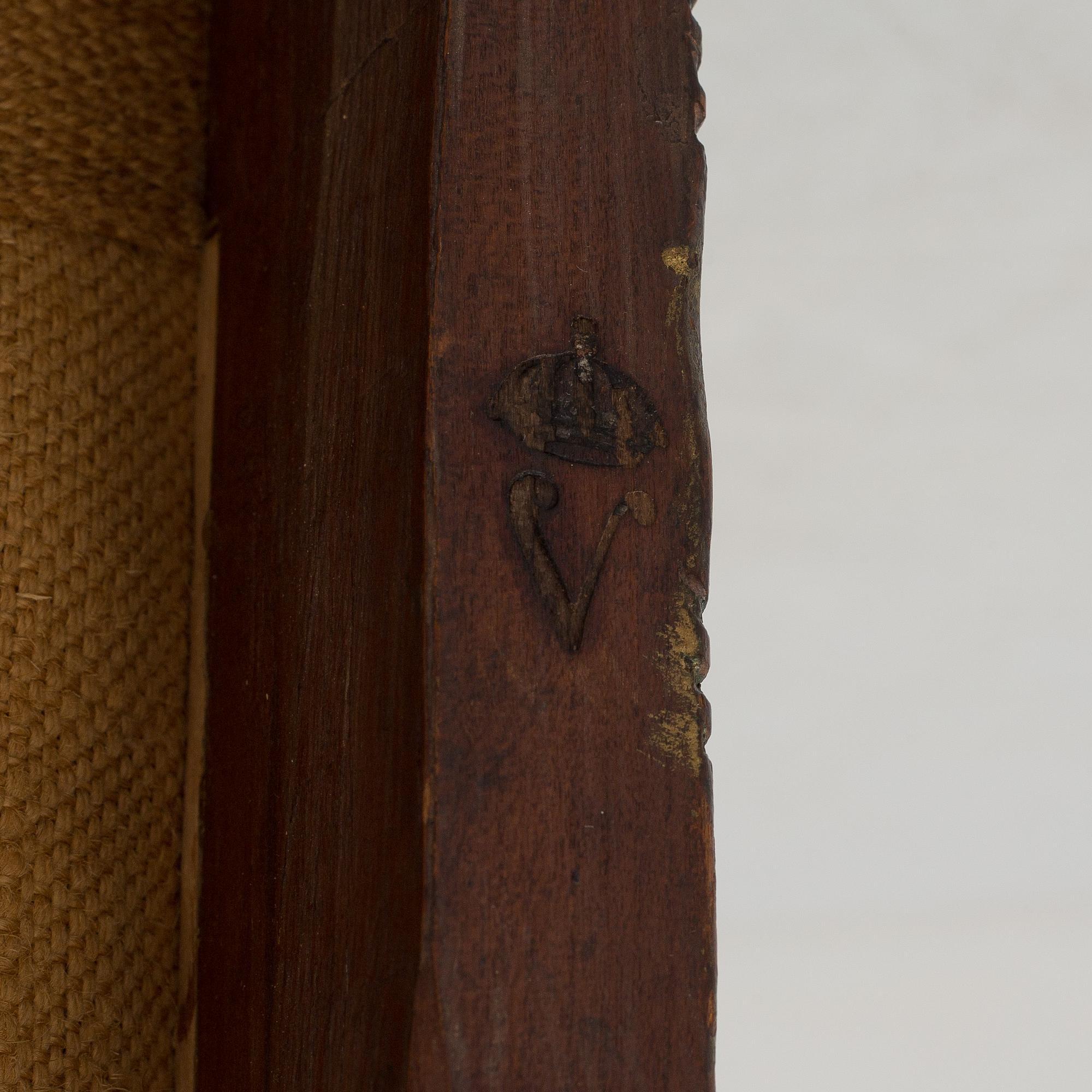 An armchair, probably Italian, 19th c, belonged to Queen Victoria, Solliden, the embroidery by King Gustav V.