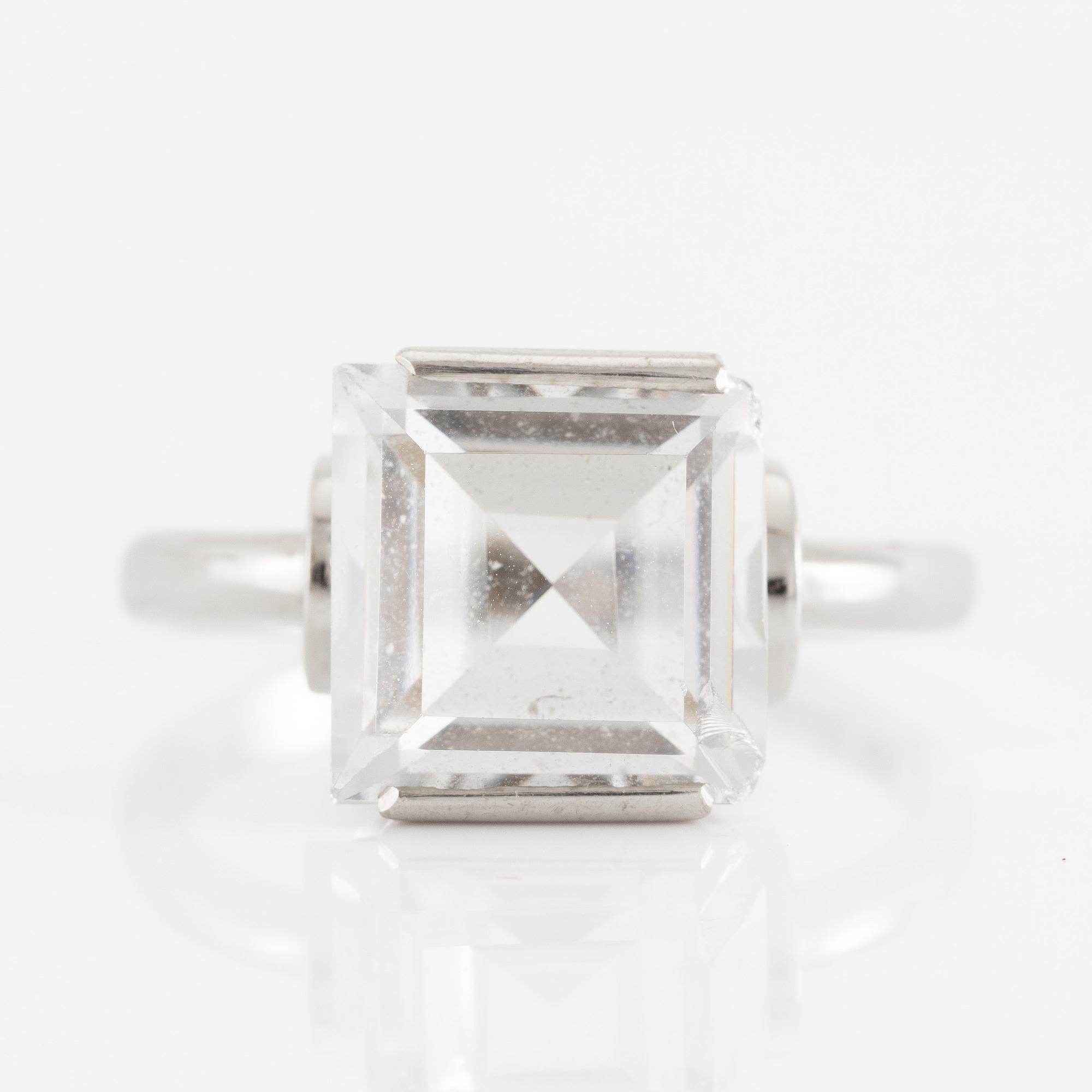 Ring, 18K white gold with synthetic white stone.