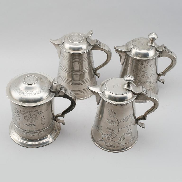 KANNOR, 3 st samt STOP, tenn, 1800-tal.