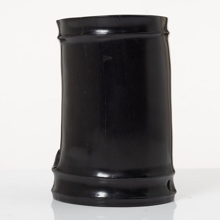 A hardwood bamboo shaped brushpot with a sceptre, China, 20th century.