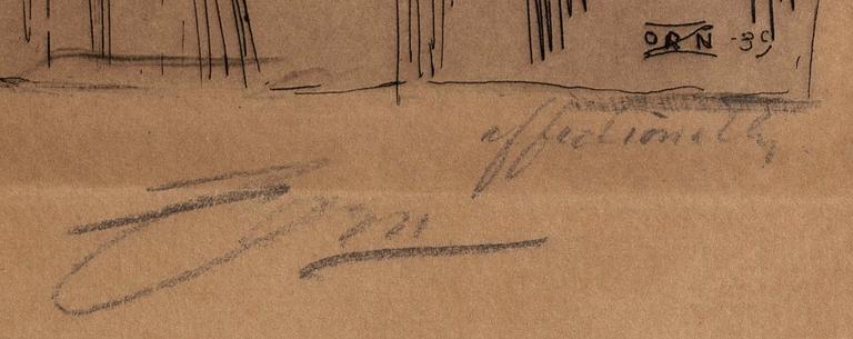 Anders Zorn, etsning, 1889, signerad med dedikation.