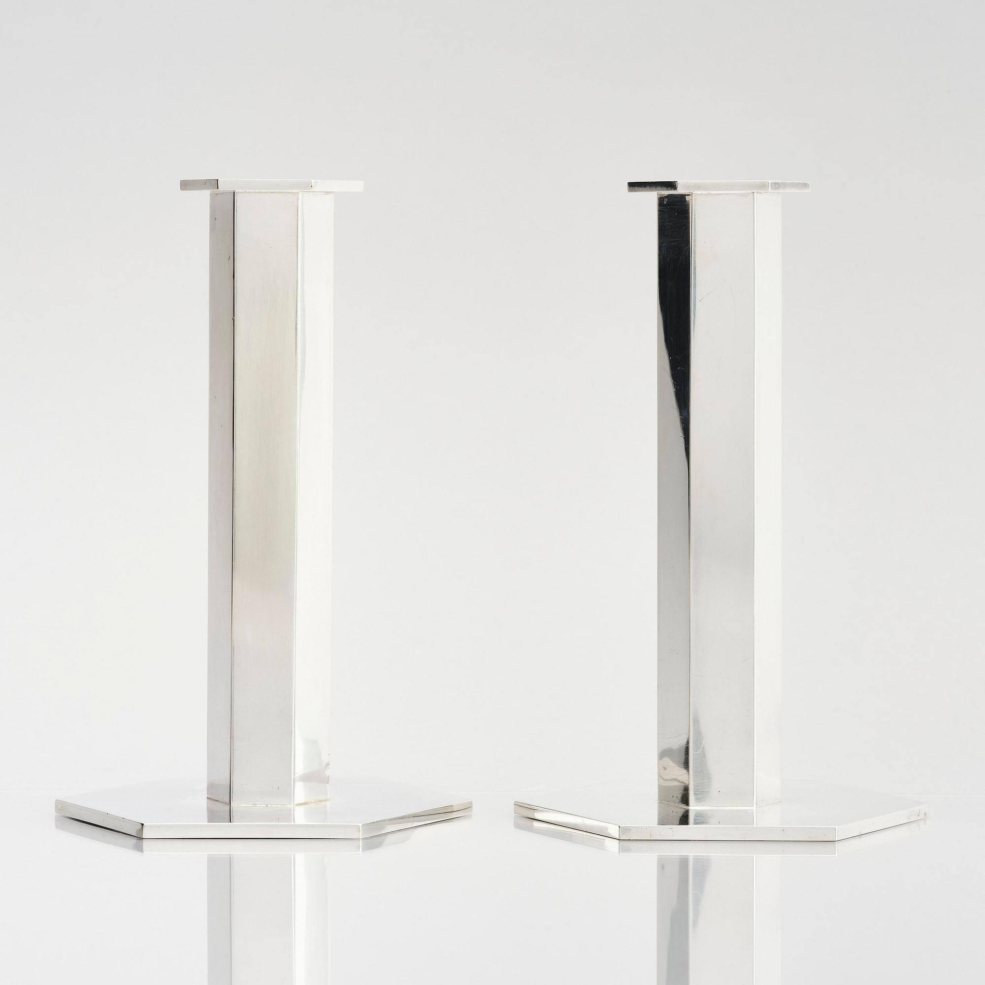 Wiwen Nilsson, a pair of sterling silver candlesticks, Lund, Sweden, 1973-1974.