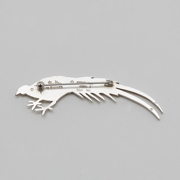 Wiwen Nilsson, A Wiwen Nilsson sterling brooch of a peacock, Lund 1953.