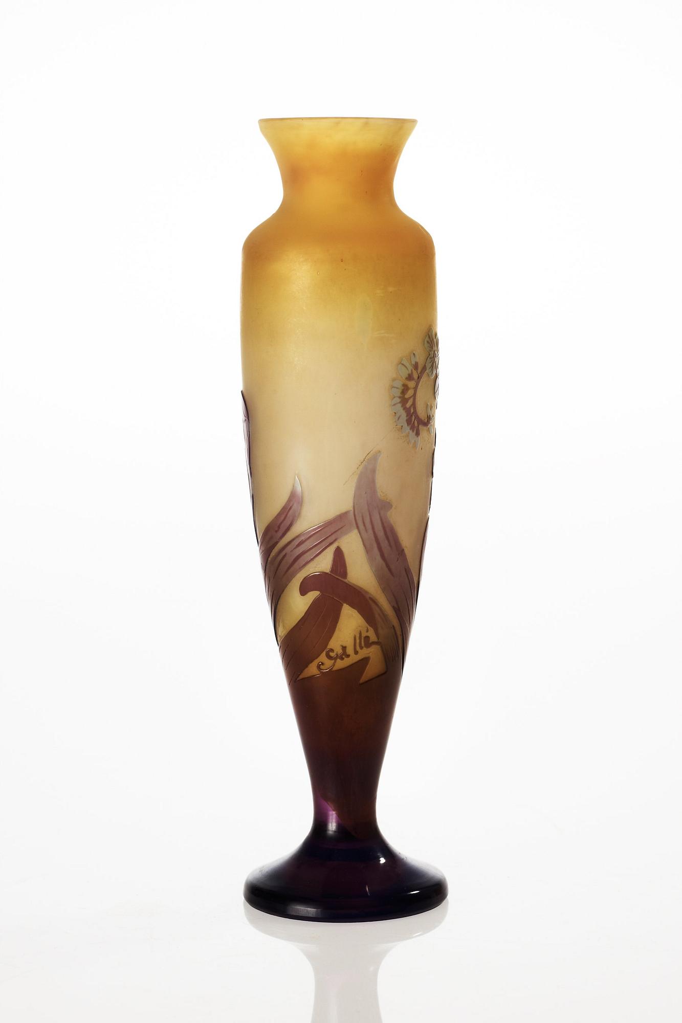 An Emile Gallé Art Nouveau cameo glass vase, Nancy, France.