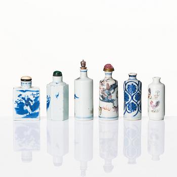 A set of six Chinese snuff bottles, late Qing dynasty and Republic period.