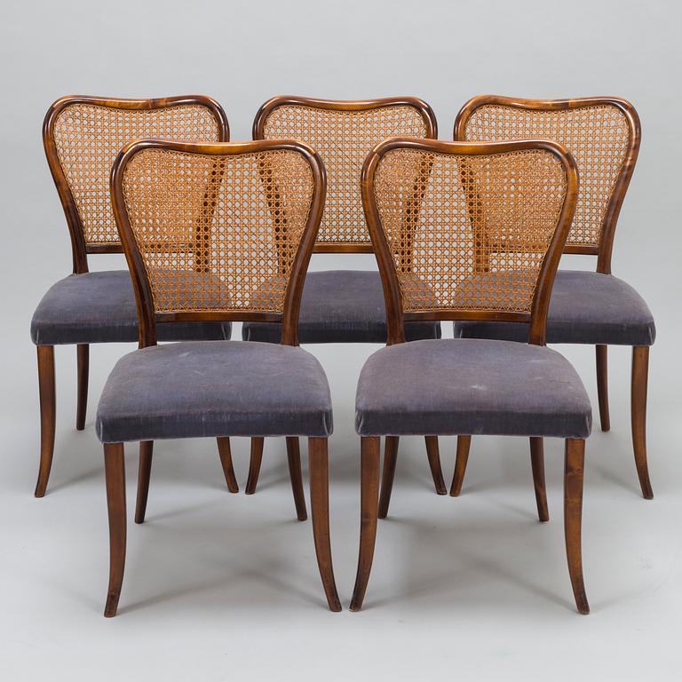 GUNNEL NYMAN, A set of five of 1940s chairs for Ab Boman Oy Finland.