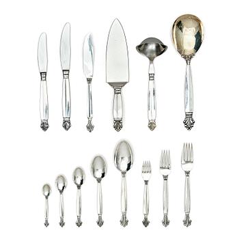 521. Georg Jensen, a sterling silver flatware set, 135 pieces, 'Dronning/Acantus', design Johan Rohde, Copenhagen, Denmark after 1945.
