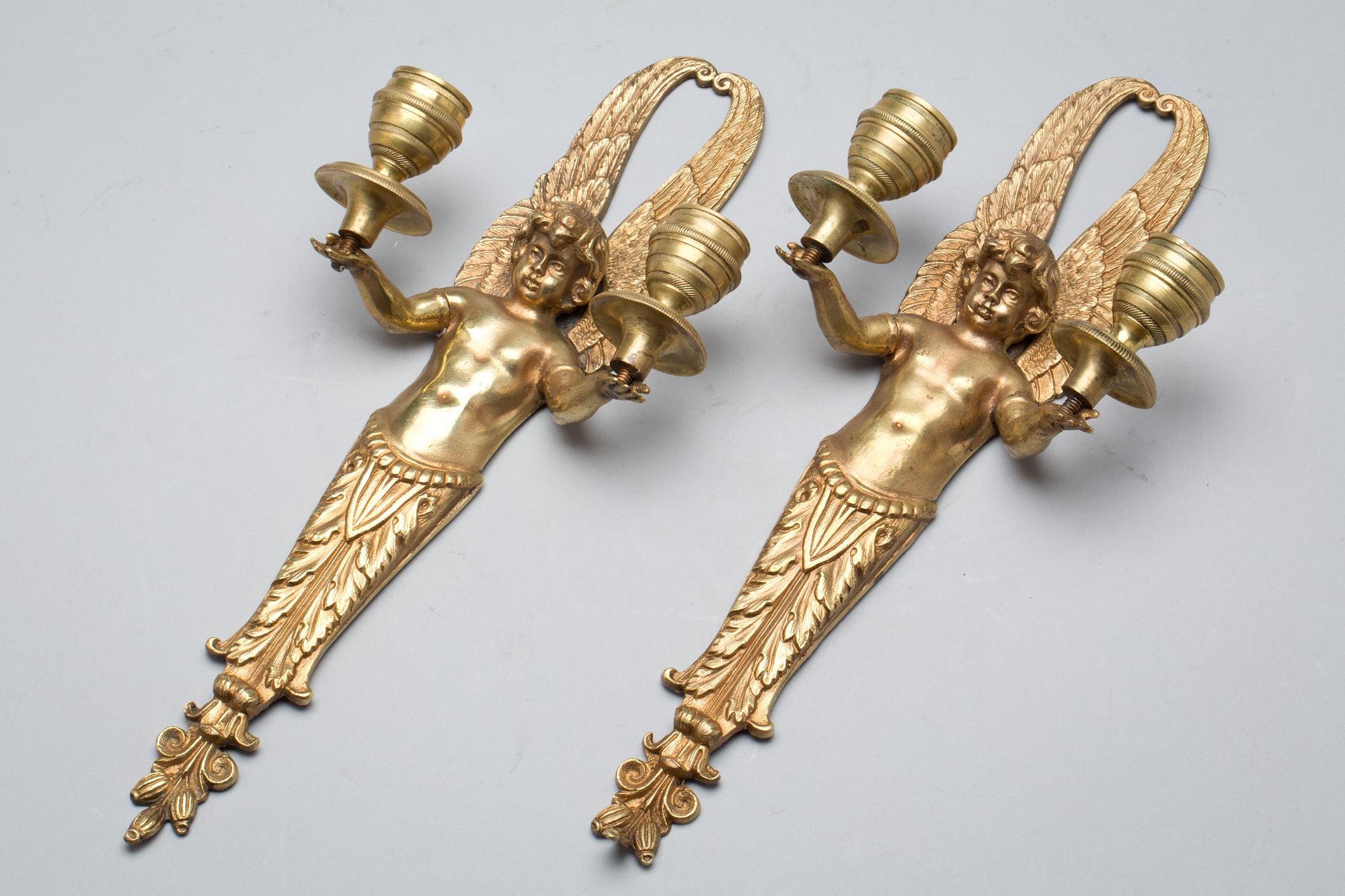 VÄGGLAMPETTER, ett par, empirestil, 1900-tal.