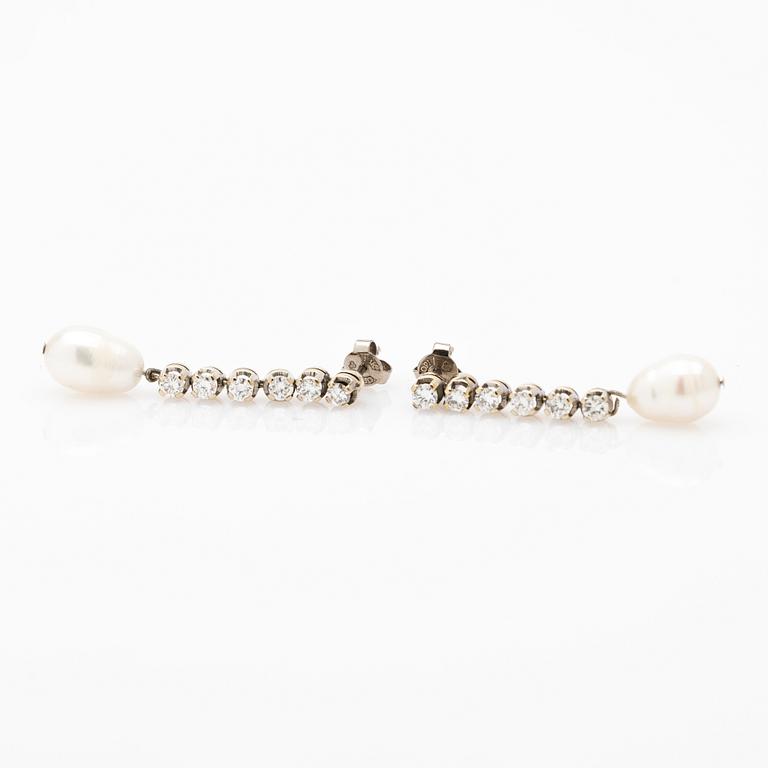 Earrings, a pair, 18K white gold with pearls and diamonds.