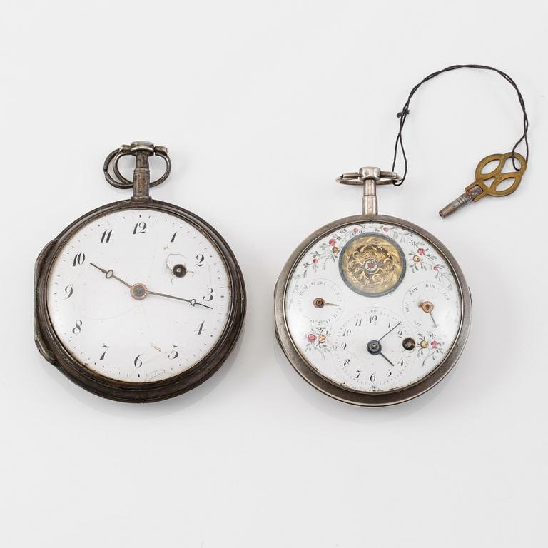 SPINDELUR, 2 st, silver, 1800-talets första hälft.
