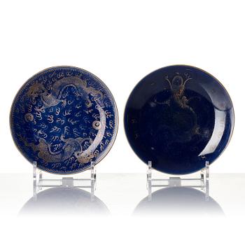 A group of 10 (8+2) blue glazed dishes, late Qing dynasty.