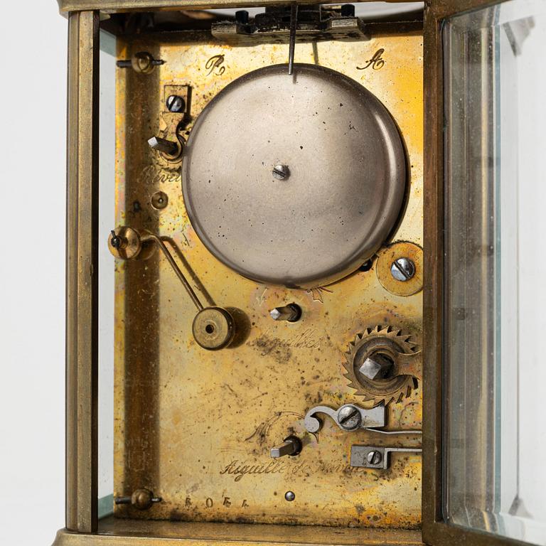 A brass carriage clock, G.W. Linderoth, circa 1900.