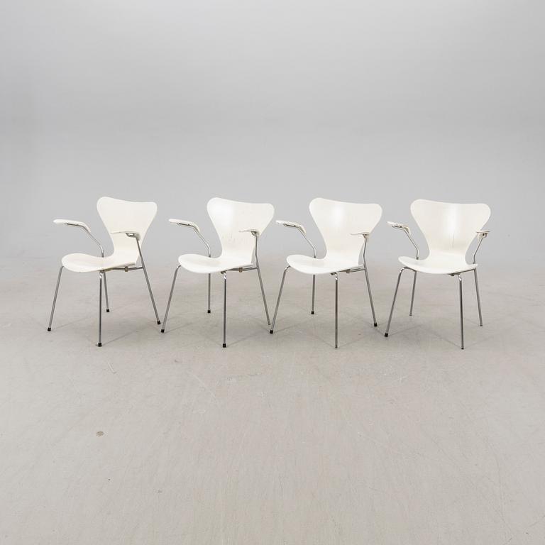 Arne Jacobsen, a set of four  "Sjuan" armchairs from Fritz Hansen Denmark.