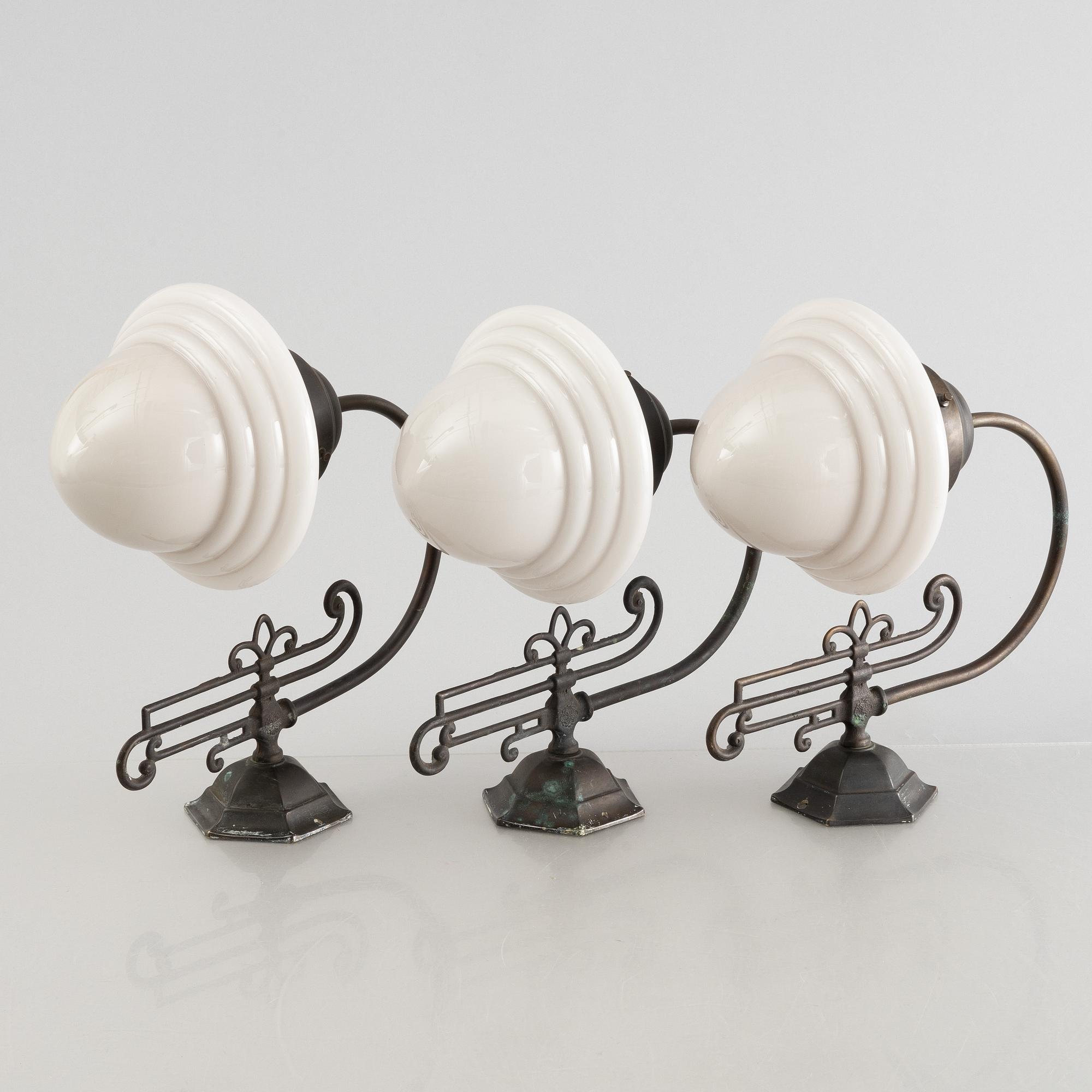 Three Jugend-style wall lights, mid 20th century.