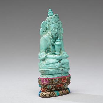 A turquoise figure of a bodhisattva, Tibet, late 19th Century.