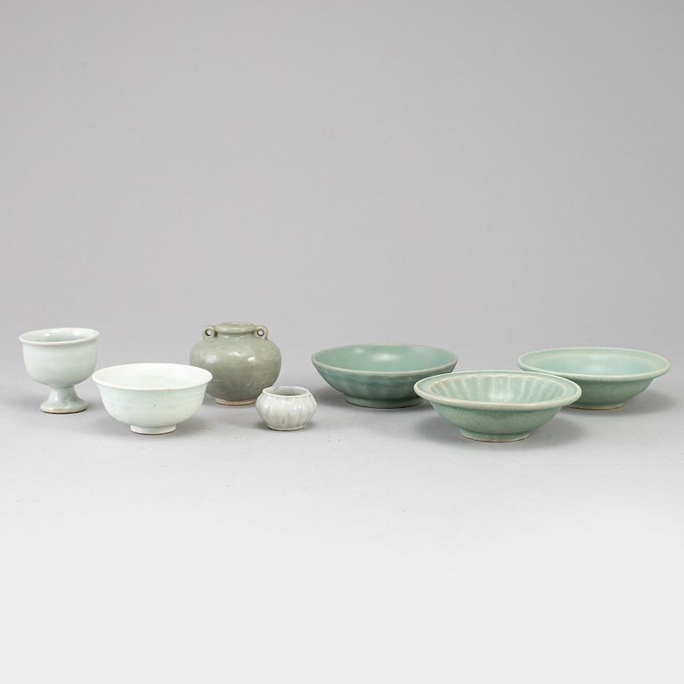 A group of Celadon ware, South East Asia, partly 17th Century. (7 pieces).
